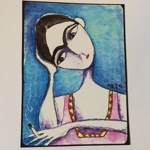 PRINT Pensive Smoking Frida Kahlo